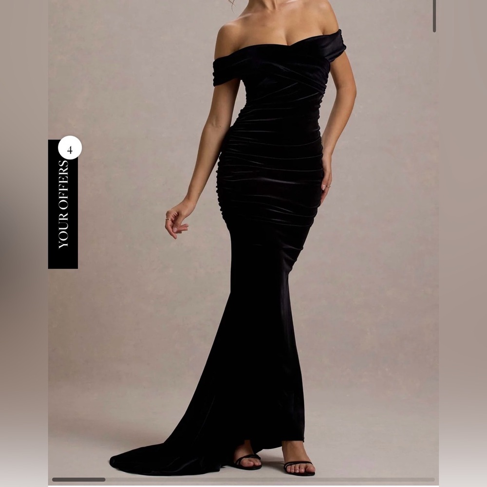 Club L London Black Strapless Velvet Mermaid Gown